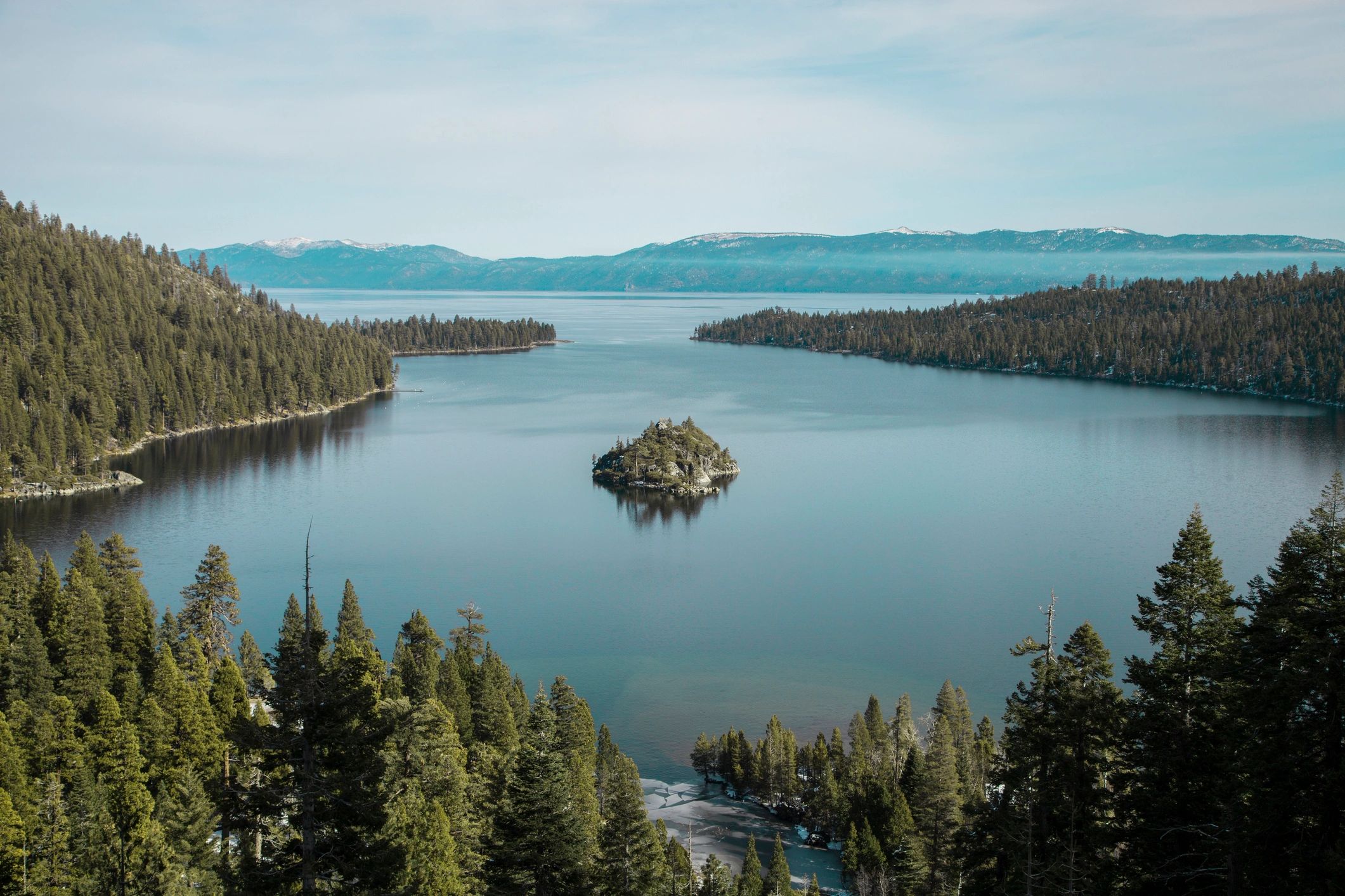 Scenic South Lake Tahoe landscape with lake and mountains